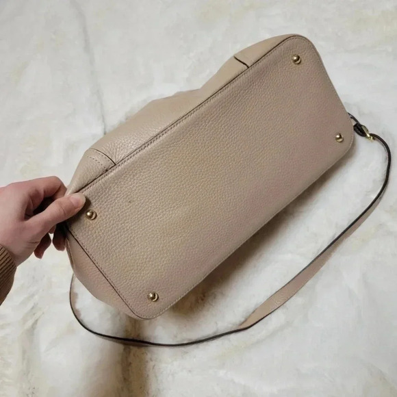 LAUREN RALPH LAUREN Fairfield City Tote Beige Leather Bag Satchel - Picture 3 of 9